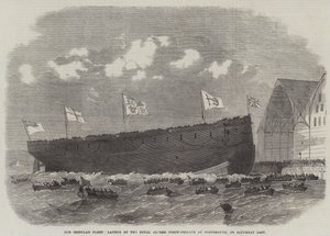 Vores jernbeklædte flåde, lancering af Royal Alfred Screw-Frigatte i Portsmouth, lørdag sidste af Edwin Weedon