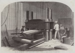 Den nye jernbeklædte flåde, der bøjer panserplader ved hydraulisk tryk på Chatham Dockyard
