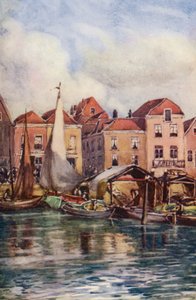 Rhinen: Dordrecht, Fiskemarkedet (farvelitografi) af Effie Jardine