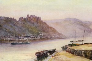 Rhinen: Rheinfels og St Goar (farvelitografi) af Effie Jardine