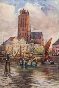 Rhinen: Groote Kerk, Dordrecht (farvelitografi) af Effie Jardine