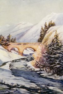 Rhinen: Rhinbroen ved Thusis (farvelitografi) af Effie Jardine