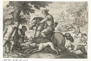Bakket landskab med vildsvinejagt Jagtscener (serietitel) Ikoner Venantum Art Varias Representantes (serietitel)