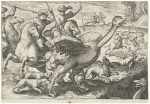 Landskab med strudsejagt Jagtscener (serietitel) Ikoner Venantum Art Varias Representantes (serietitel)