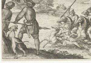 Flodlandskab med hjortejagt Jagtscener (serietitel) Ikoner Venantum Art Varias Representantes (serietitel)
