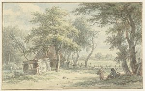 Figurer ved en hytte i Naarder Houd af Egbert van Drielst