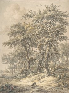 Kvinde og barn siddende ved siden af en vej, 1760-1818.