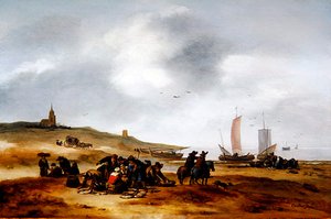 Fisk til salg på stranden i Scheveningen (olie på panel)
