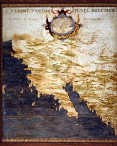 Grænsen til Vestindien og ukendte lande Kort lavet af Egnazio Danti (1536-1586), matematiker, kosmograf og italiensk arkitekt. Omkring 1567. Firenze, Palazzo Vecchio, Sala del Mappamondo