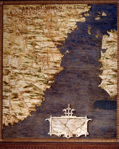 Kort over Sydafrika og Cape of Good Esperance lavet af Egnazio Danti (1536-1586) matematiker, kosmograf og italiensk arkitekt. Omkring 1567. Firenze, Palazzo Vecchio, Sala del Mappamondo af Egnazio Danti