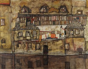 Husmur ved floden af Egon Schiele