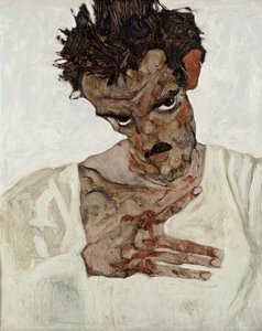 Selvportræt med sænket hoved af Egon Schiele