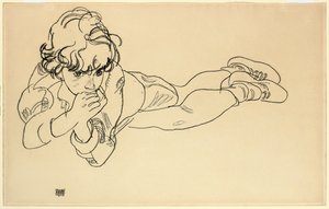 Dreng liggende på maven, 1918 af Egon Schiele