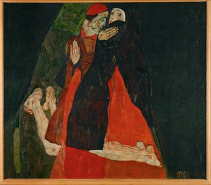 Kardinal og nonne, kærtegn (olie på lærred) af Egon Schiele