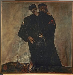 Die Eremiten (olie på lærred) af Egon Schiele
