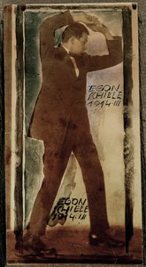 Egon Schiele med løftede arme ... (foto) af Egon Schiele