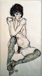 Kvinde nøgen siddende akvarel tegning af Egon Schiele (1890-1918) 1914 Dim. 48,3x32 cm Wien grafisk samling Albertina