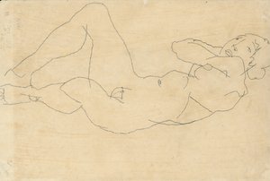 Nøgen kvinde med hænderne bag hovedet, 1914 af Egon Schiele