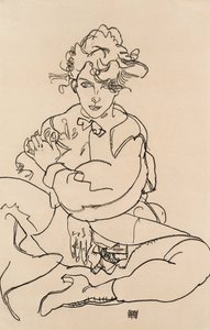 Pige siddende med spredte ben, 1918 af Egon Schiele