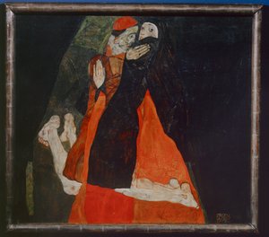 Kardinal und Nonne, Kardinal og nonne ... (olie på lærred) af Egon Schiele