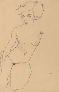 Knælende kvindelig nøgenfigur af Egon Schiele