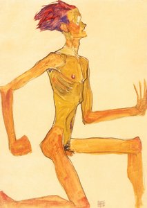 Knælende nøgen mand, i profil til højre af Egon Schiele