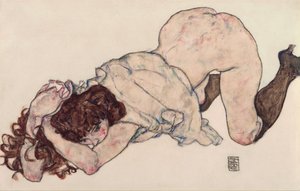 Knælende pige, støttet på begge albuer af Egon Schiele