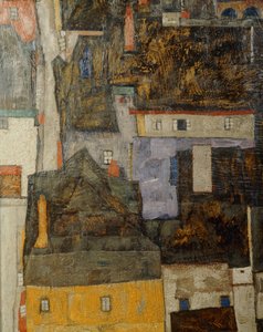 Krumau og der Moldau Krumau ved floden Vltava, Tjekkiet ... (olie på lærred) af Egon Schiele