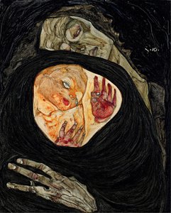 Den døde mor. Maleri af Egon Schiele (1890-1918), olie på træ af Egon Schiele
