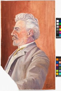Leopold Czihaczek i profil foran en rød baggrund af Egon Schiele