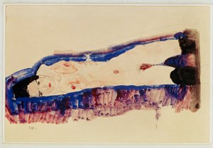 Liggende nøgen med sorte strømper ... (akvarel og blyant) af Egon Schiele