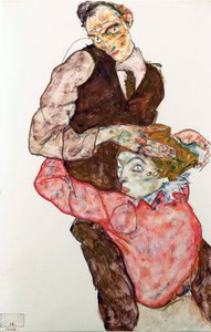 Lovers - Schiele, Egon (1890-1918) - 1914-1915 - Sort kridt, Gouache på papir - 47,4x30,5 - Leopold Museum, Wien af Egon Schiele