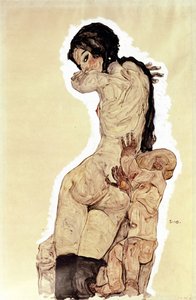 Mor og barn. (Mor og Barn). Værk af Egon Schiele (1890-1918), akvarel og gouache på papir af Egon Schiele