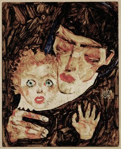 Mutter und Kind II (olie på træ) af Egon Schiele