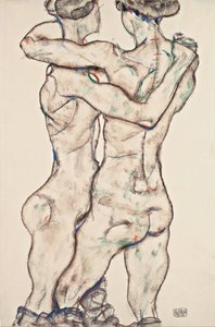 Nøgne piger omfavner, 1914 af Egon Schiele