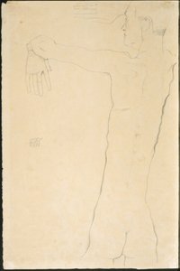 Nøgen mand med løftede arme (recto) af Egon Schiele