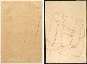 Nøgen mand med løftede arme (recto) Siddende mand (verso) af Egon Schiele