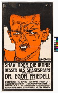 Plakat "Shaw oder die Ironie" - Vortrag Egon Friedell af Egon Schiele
