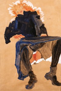 Liggende pige i en blå kjole, 1910 af Egon Schiele