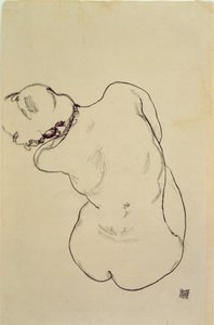 Liggende nøgen - set bagfra, 1918 (sort farveblyant på papir)