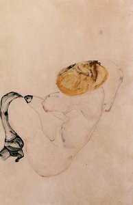 Bange, sammenkrøbende ung pige, 1912 af Egon Schiele