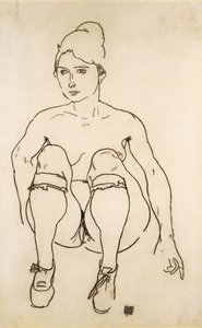 Siddende nøgen med sko og strømper; Siddende nøgen med sko og strømper, 1918