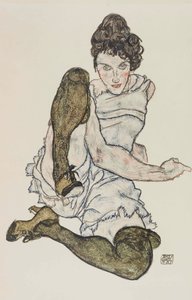 Siddende kvinde med optrukket ben, 1917. af Egon Schiele