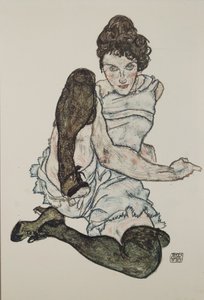 Siddende kvinde med optrukket ben, 1917 af Egon Schiele