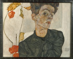 Selvportræt med lanternefrugter ... (olie og akvarel på lærred) af Egon Schiele