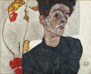 Selvportræt med lampionfrugter af Egon Schiele