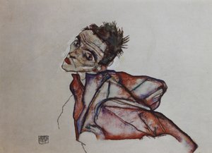 Selvportræt med baglæns holdte arme, 1915. af Egon Schiele