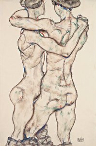 Omfavnende nøgne piger af Egon Schiele