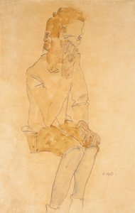 Siddende dreng, 1910 af Egon Schiele