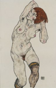 Stående nøgen i sorte strømper, 1917 (wc og kul på papir)